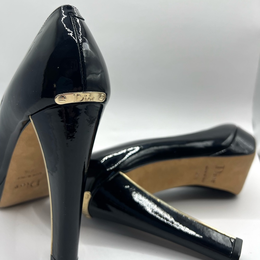 Christian Dior Black Peep Toe with Gold Hardware